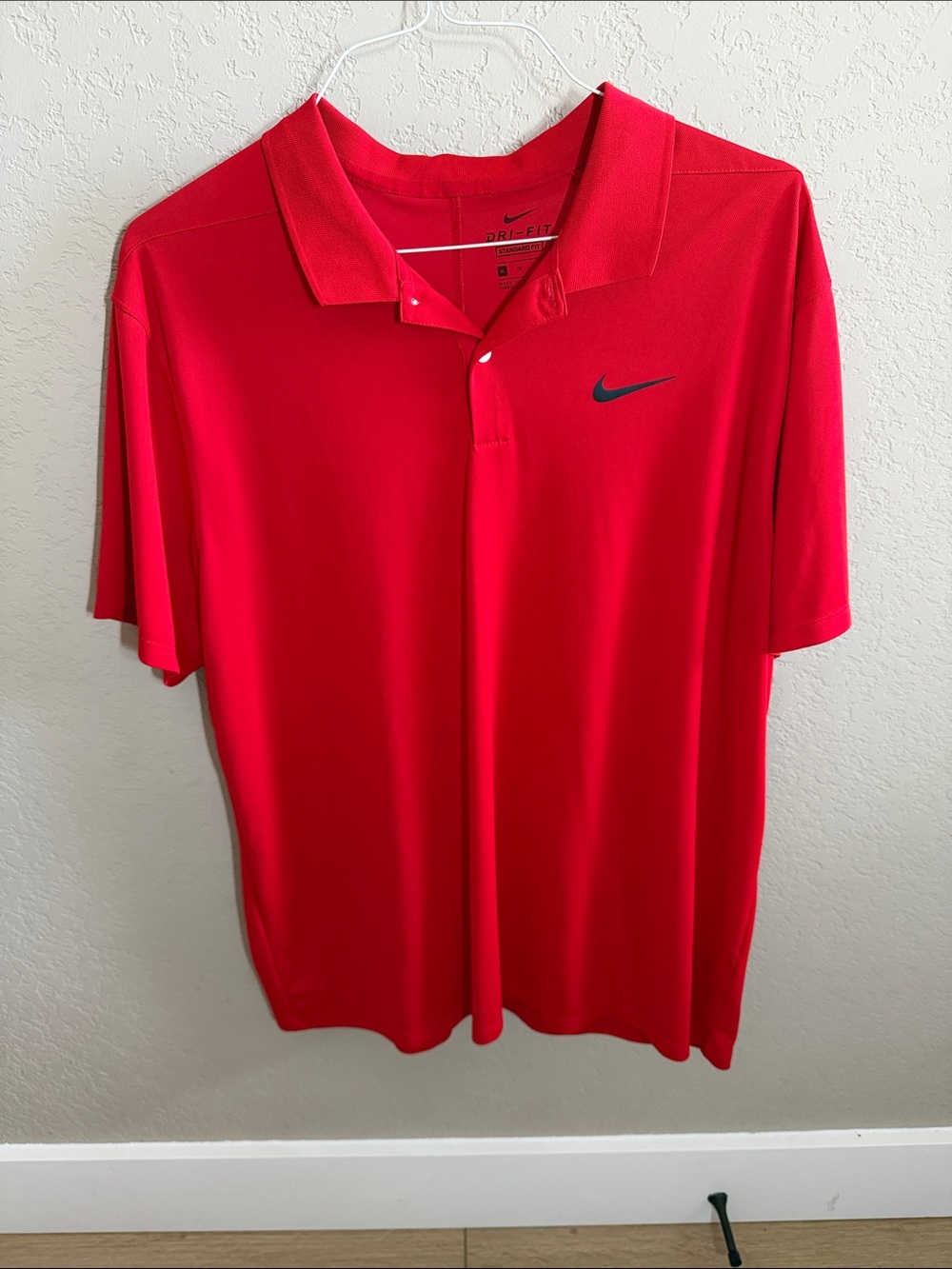 Nike Men’s Bright Red Dri-FIT Polo with Black Swoosh